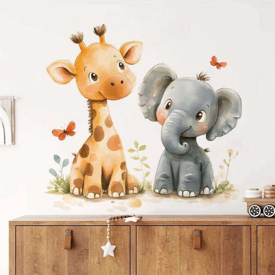Cute Cartoon Giraffe Wall Stickers, Self-Adhesive Kids Room Bedroom Nursery Kindergarten Decor for Headboard Wall Decoration