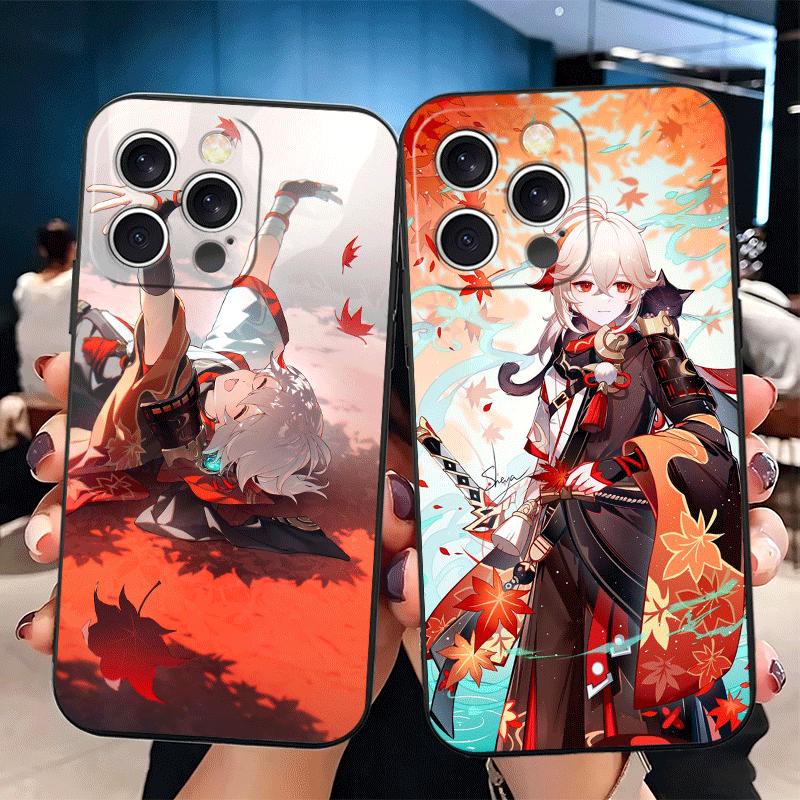 Genshin Impact Kazuha Soft Phone Case for iPhone 16 16E 17 Air 15 Pro Max 14 Plus 13 Mini 11 12 7 Black Cover Back Shell