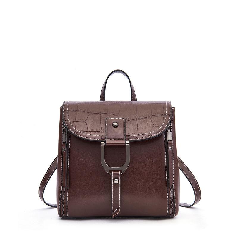 Genuine Cowhide Leather Women Backpacks Casual Ladies Travel Bags Girl's School Bags