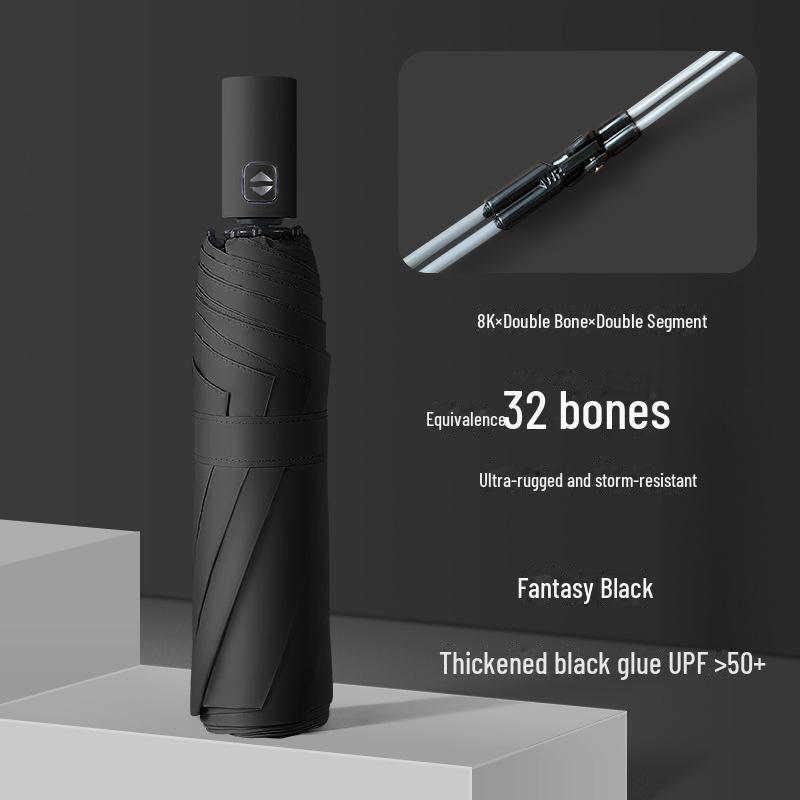 

Автоматический зонт от солнца и дождя, 32 кости, черный - компактный, двойного назначения для женщин, идеальный деловой подарок