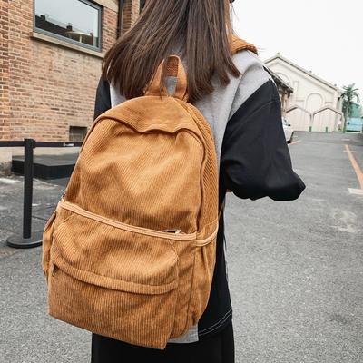 Zaino Semplice da Scuola da Donna in Velluto a Coste Monocolore Borsa Casual da Uomo per Studenti delle Scuole Medie