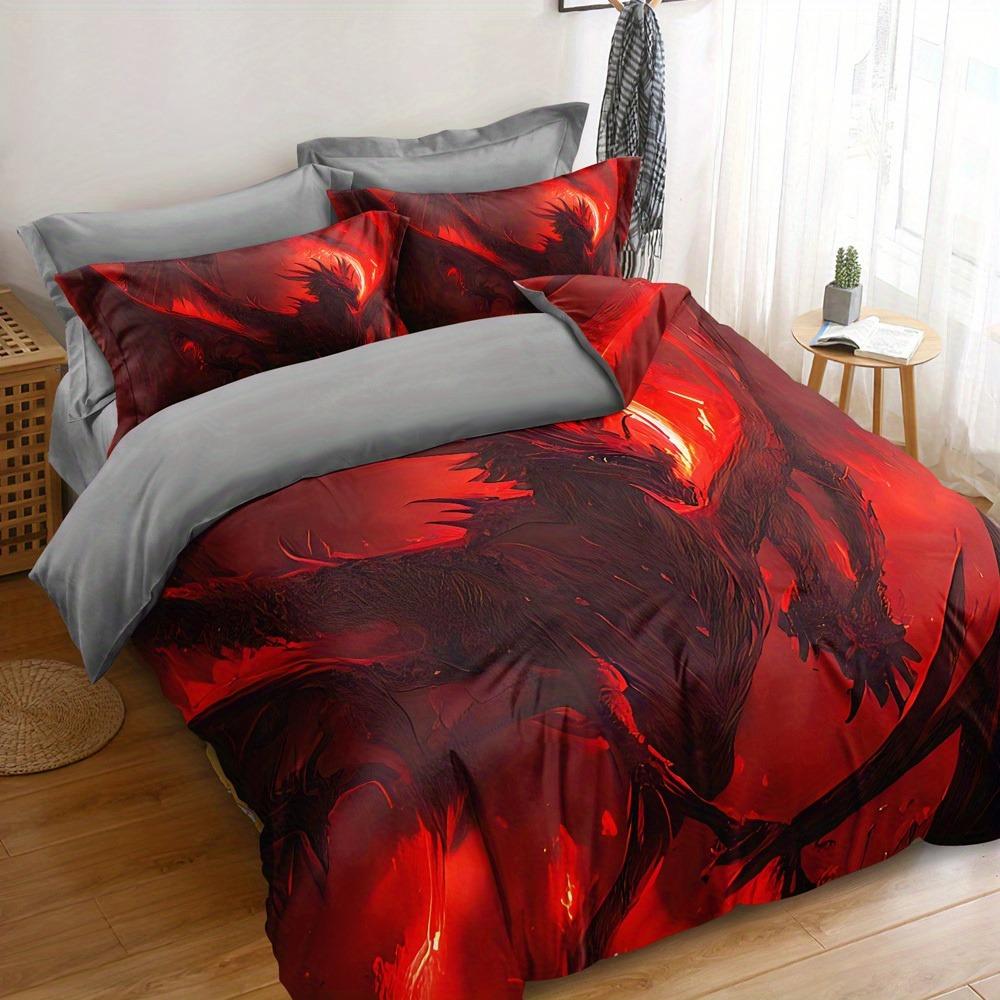 Mystický drak Povlak na peřinu Sada povlečení Měkký pohodlný povlak na peřinu Pro ložnici pokoj pro hosty (1*Povlak na přikrývku+2*Povlečení na polštář)