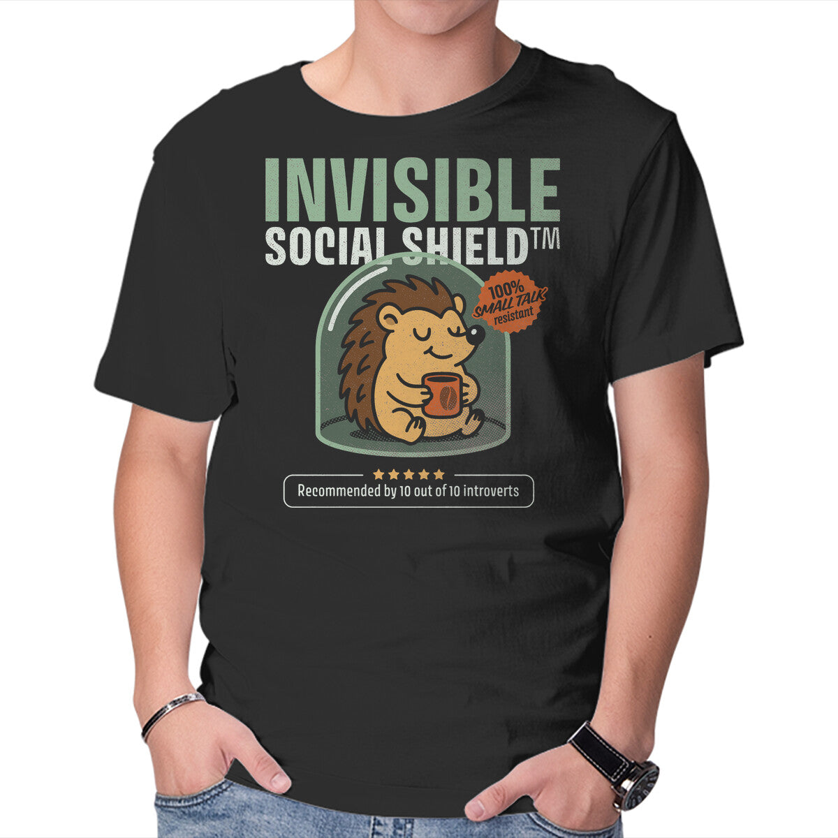 Unisex Crew Neck T-Shirt Invisible Social Shield Graphic Short Sleeve Casual Tee XXXXL