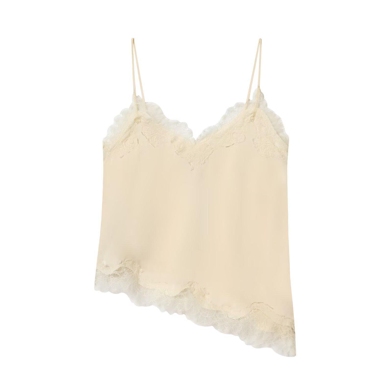 

2026 Spring European & American Style Women s Satin Lace V-Neck Sleeveless Top Medium жовтий