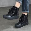 Johnature Retro Genuine Leather Short Boots Lace Up Thick Sole Plush Warm Cotton Boots Women's Shoes