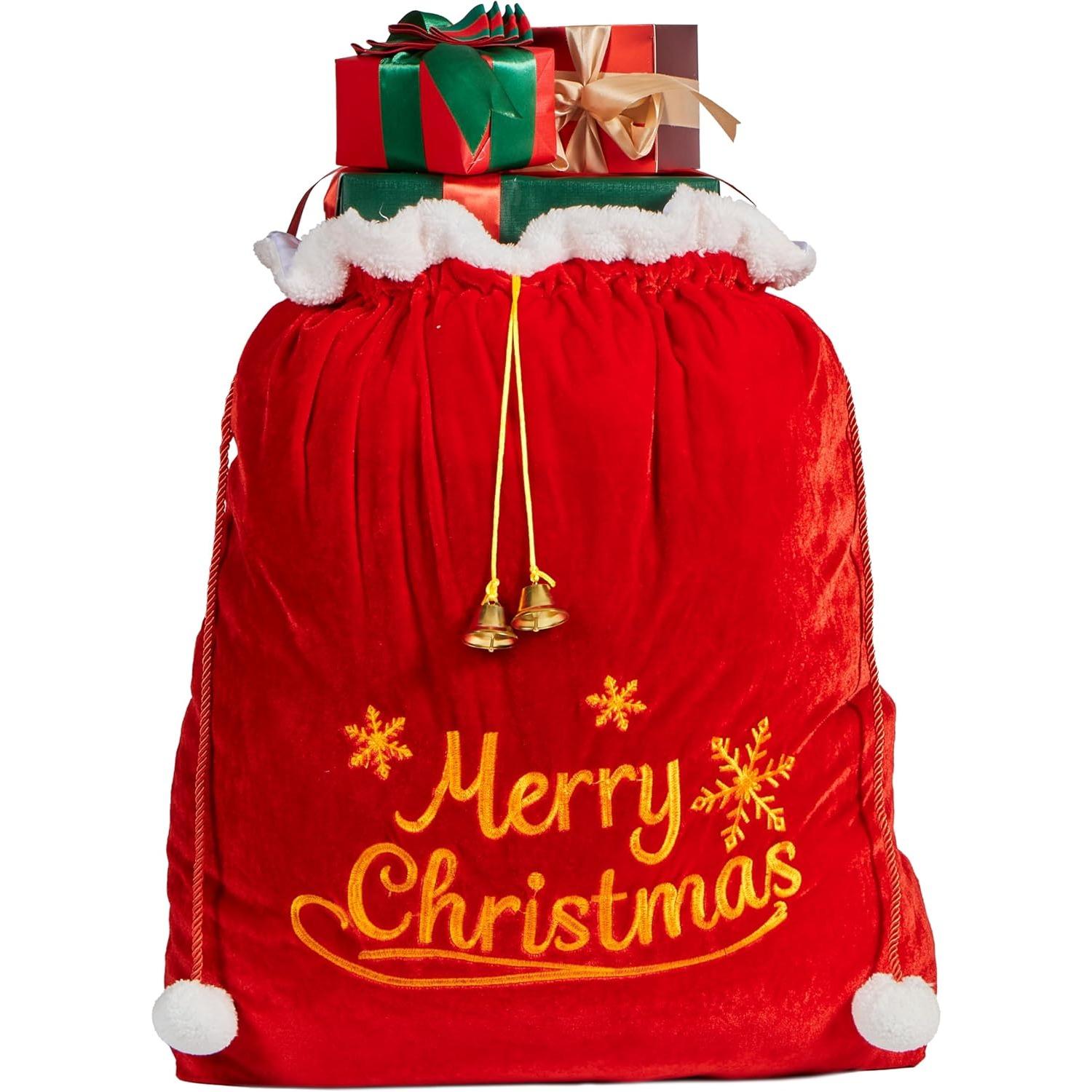 

JOYFY Christmas Large Gift Bags 31 x 27 with Cord Drawstring Red Santa Sack for Indoor Xmas Give Santa Claus Bag Costume 79X68cm