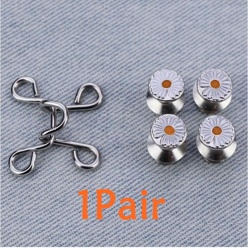 Jeans Waist Retraction Buckles Convenient Jeans Resize Buckles Adjustable Metal Buckles Jeans Skirt Trousers Accessories 1 Pair Flowers