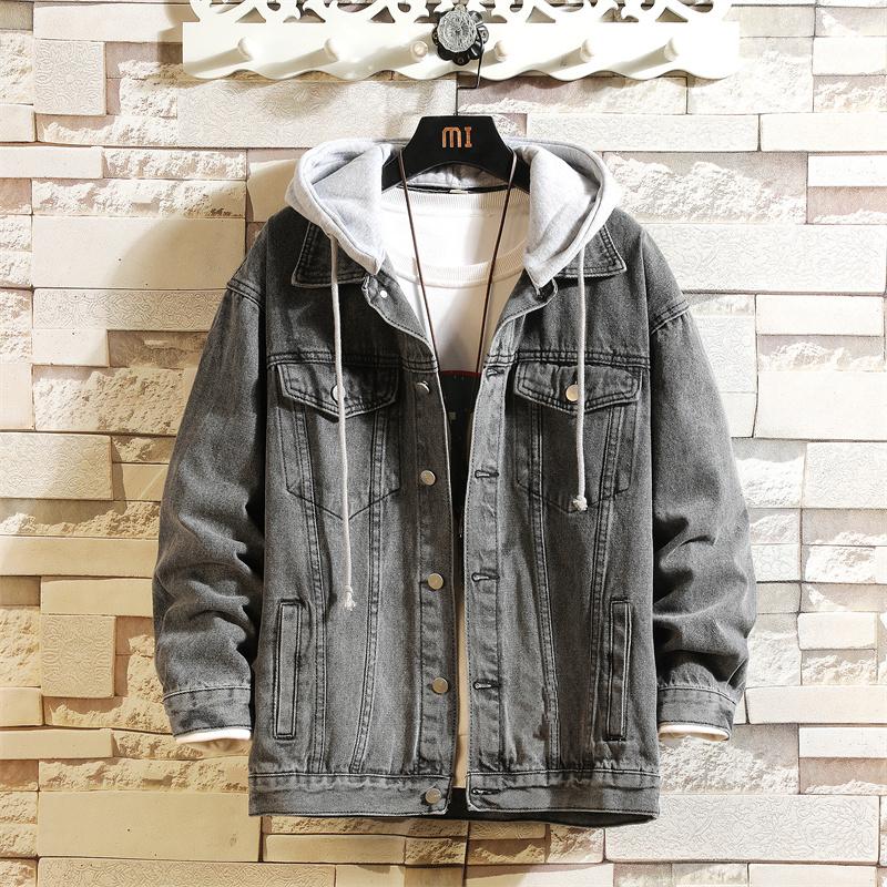 

2025 New Men s Denim Jacket Cotton Loose Hooded jean Outwear Coat Solid Denim jacket Men Casual Couple Streetwear Plus Size 5XL 5XL серый