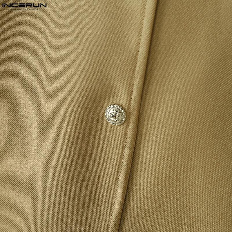 INCERUN Men Stand Neck Short Sleeve Buttons Side Splits Irregular Shirts Tops