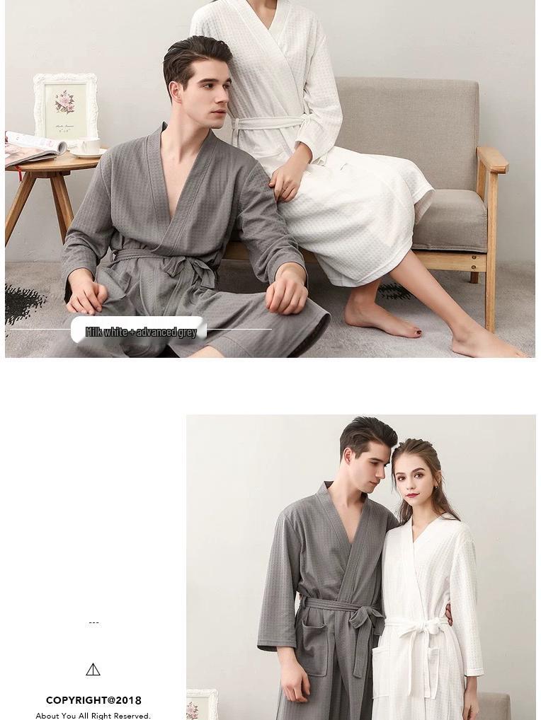 Summer Waffle Mid-Length Bathrobe - Unisex Seven-Sleeve Pajama & Homewear for Couples