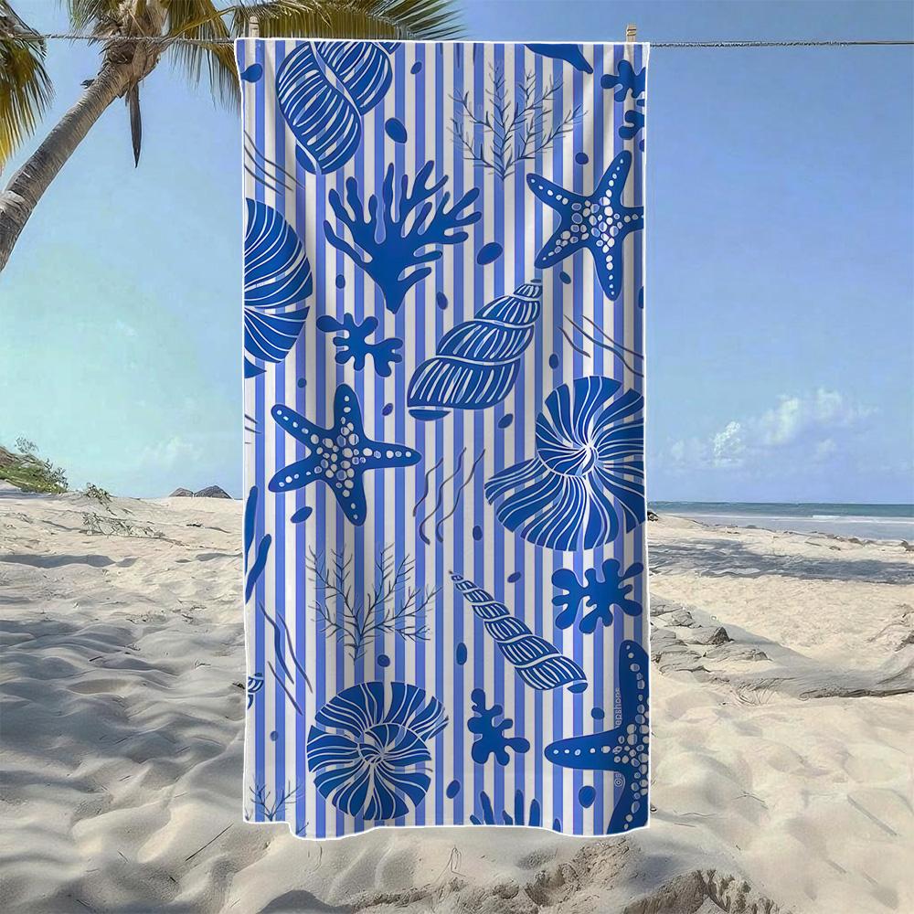 Cute Cartoon Starfish & Seashell Pattern Beach Towel, Soft Durable Quick-Drying, Ideal For Summer Beach, Swimming & Camping