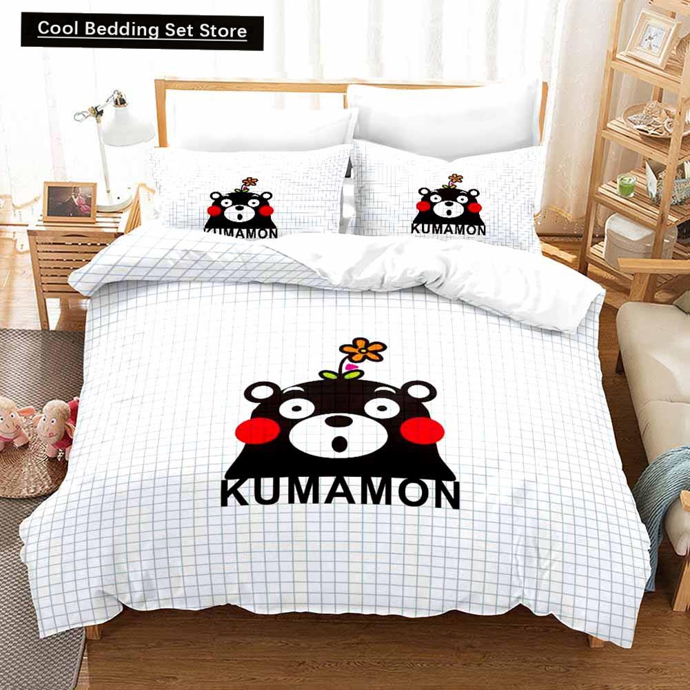 3D Print Kawaii Cartoon Comics Kumamon Bedding Set Double Twin King Duvet Cover Comforter Pillowcase Boys Girls Adults Bedroom