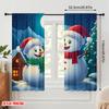 2pcs,2D Plane Printing Curtains Cute Snowmen Winter Christmas Durable Polyester (without Rod) Room Decor Use for Living Room,