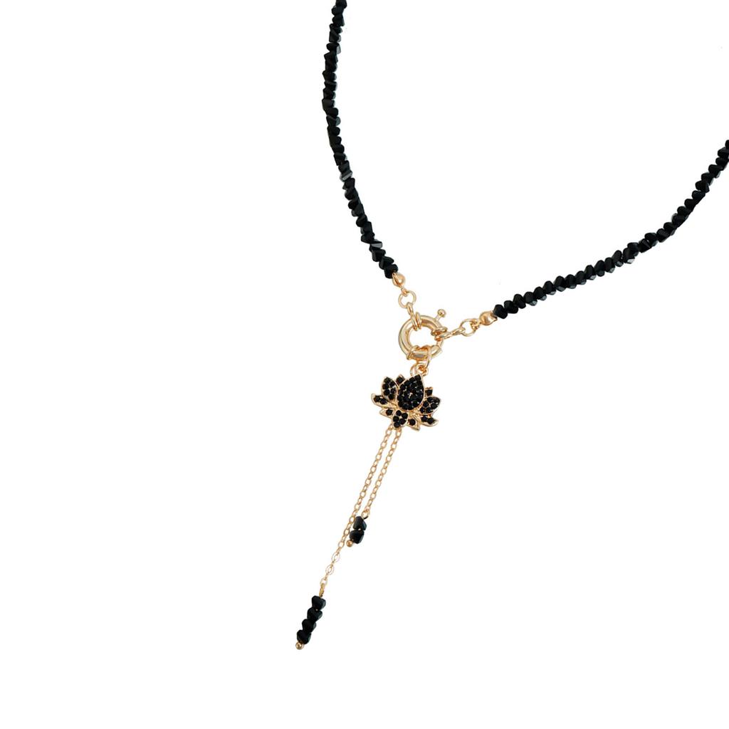 Elegant Dark Concept Floral and Crystal Necklace with Stone Decors Premium Alloy Clavicle Chain for Versatile Fashion