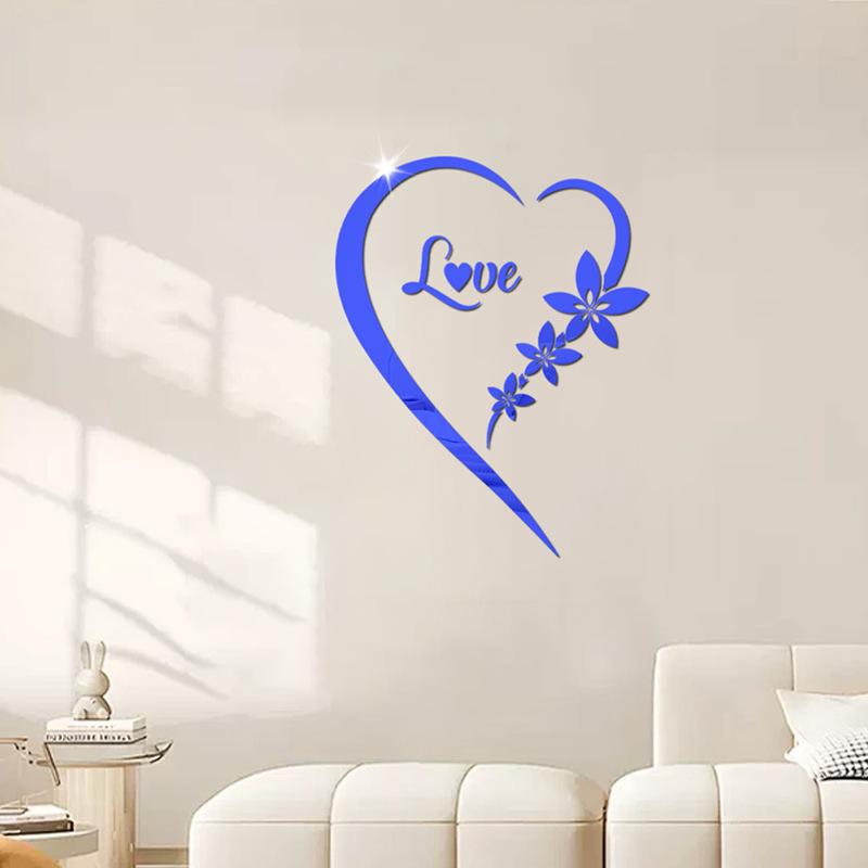 

Love Heart Acrylic Mirror Wall Sticker: 3D Self-Adhesive Decoration for Bedroom and Living Room