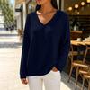 Women's Casual Knit Long Sleeve V-Neck T-Shirt Loose Fit Versatile Color Top