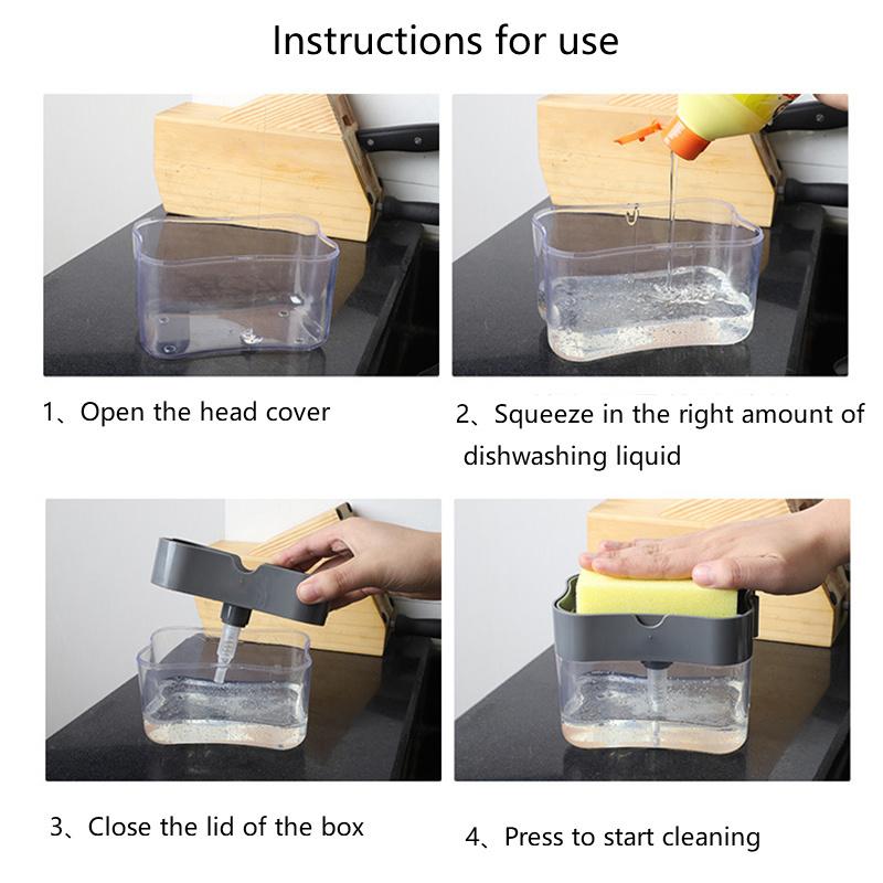 6 Colors Soap Pump Dispenser with Sponge Holder Cleaning Liquid  Press  Organizer Container Manual Cleaner Tool