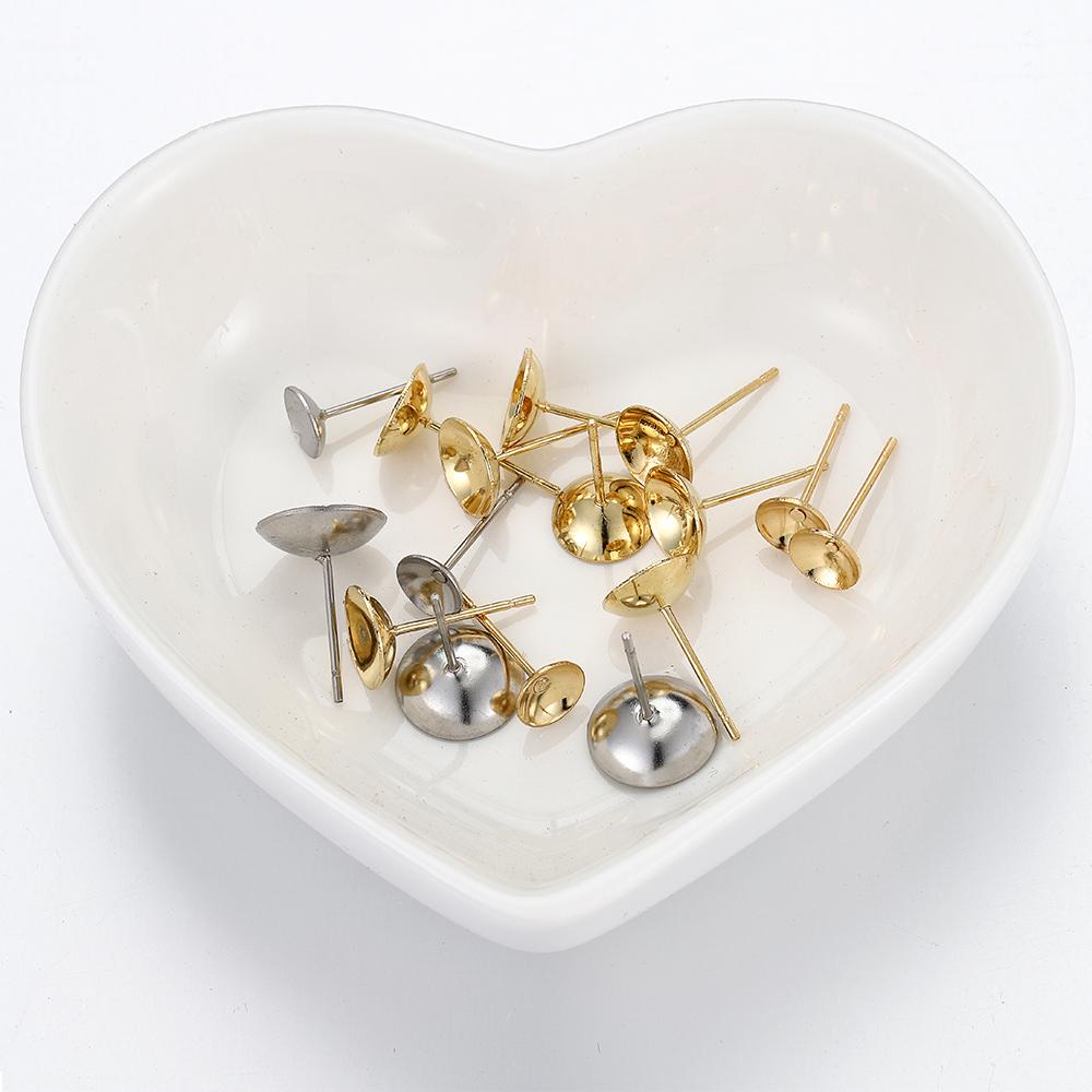 50pcs 3-8mm Stainless Steel Ear Studs Base for Pearl Earrings Earring Base for Jewelry Making DIY Gold Color Accessories