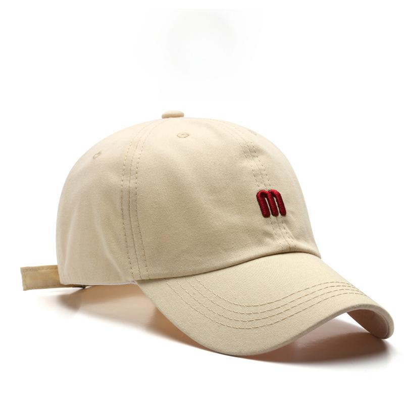 Hat M letter embroidered cap men's versatile curved brim cotton soft top sun hat fashionable simple women's baseball cap