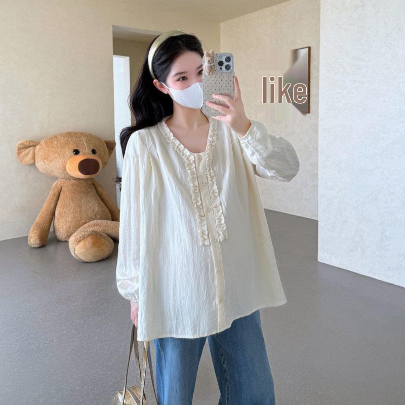 2026 Autumn Pleated Loose Fit Maternity Shirt: Korean Design for Elegance and Comfort XL
