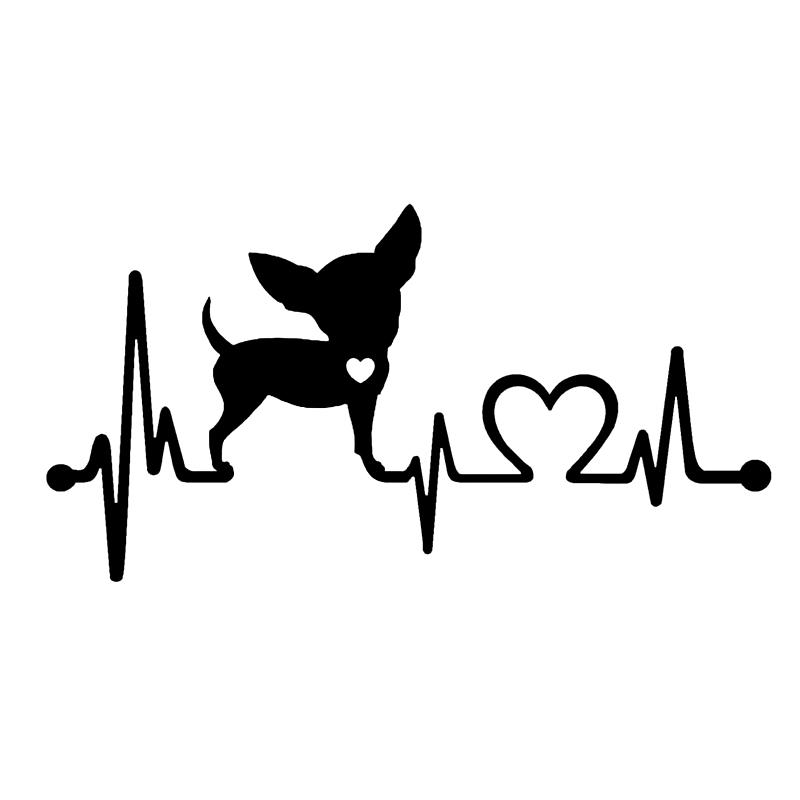 Chihuahua Heartbeat Lifeline Dog Die-Cut Vinyl Decal Car Sticker Waterproof Auto Decors on Car Body Bumper Rear Window #S60135 19x10cm