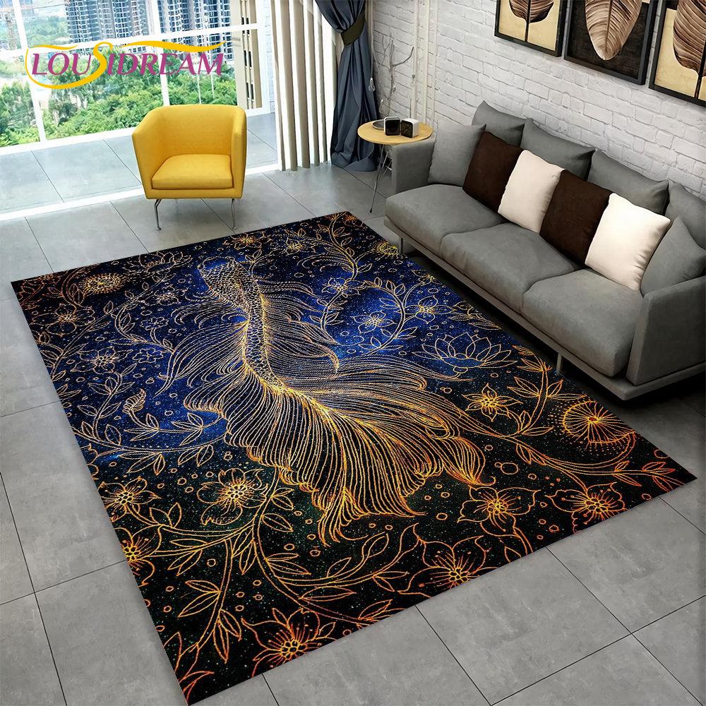 3D Pastoral Tai Chi Carp Fish Area Rug,Carpet Rug for Living Room Bedroom Sofa Doormat Decor,Kid Play Kitchen Non-slip Floor Mat