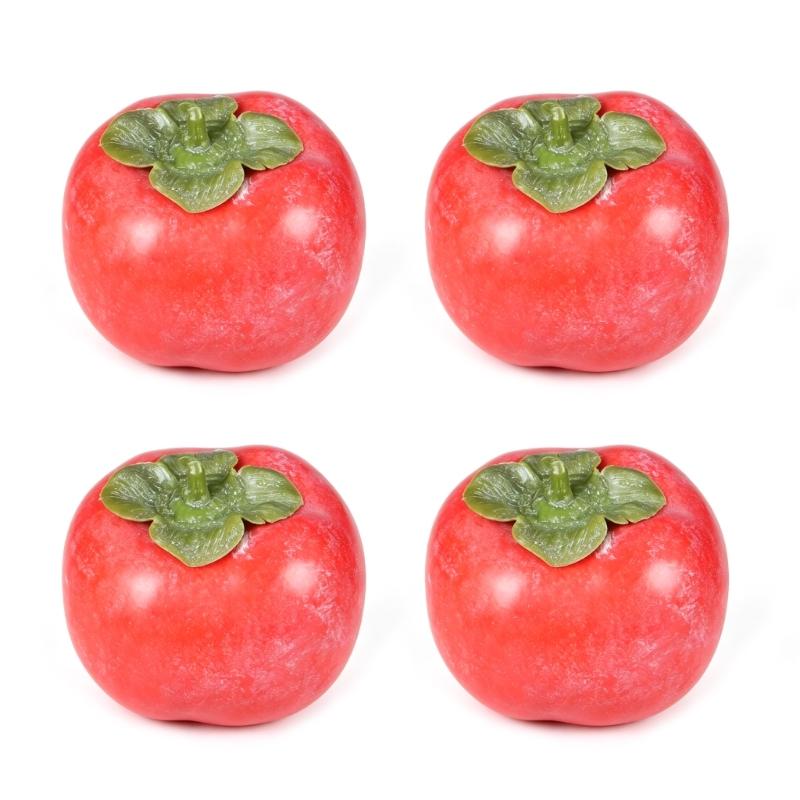 4 Piece Simulated Persimmon Fruit Decoration Set for Shop Counters, Window Styling, Photo Scenes and Seasonal Table Use for Counter Arrangements