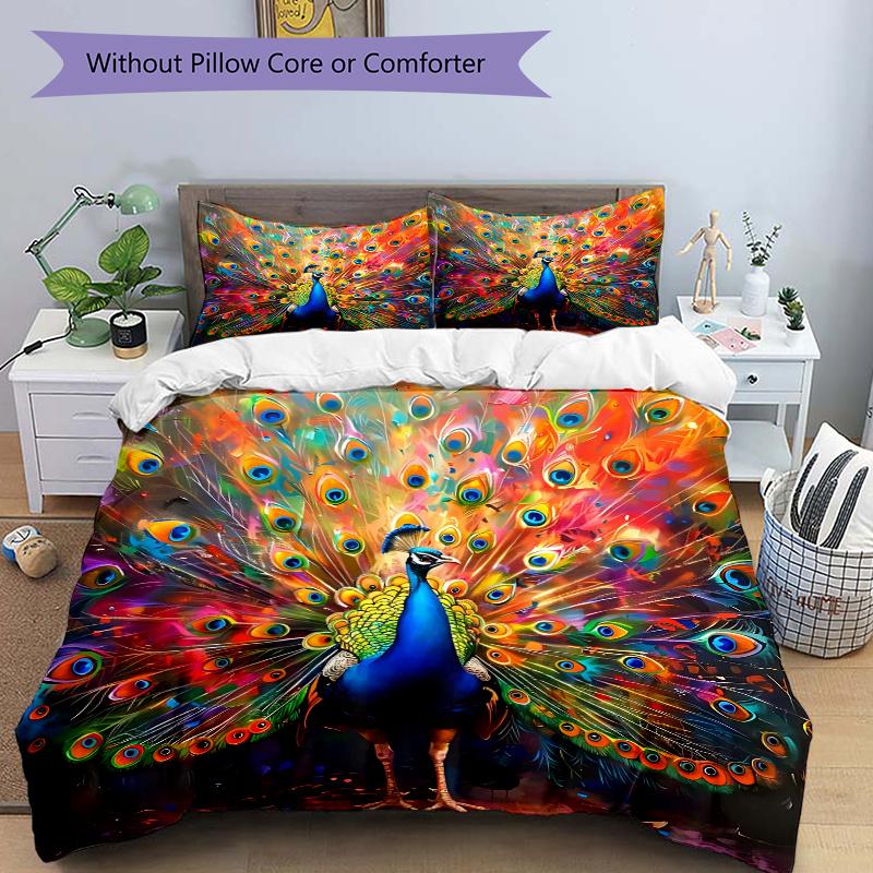 

3pcs Colorful Painting of a Peacock Print Cover Set Ultra Soft, Breathable 135x200cm