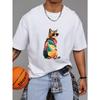 Crewneck T Shirt White Colorful Cat with Sunglasses Print Casual Wear for Men and Women
