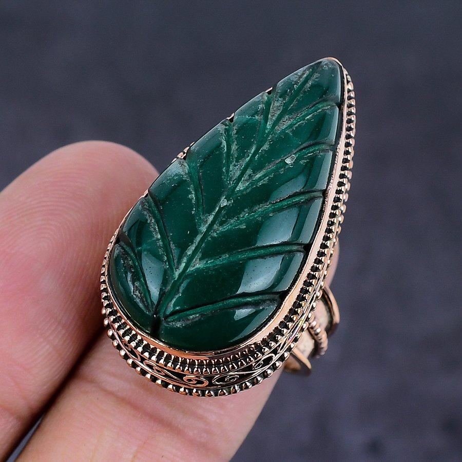 Emerald(Simulated) Gemstone Handmade Copper Jewelry Ring Size 8 j1O78