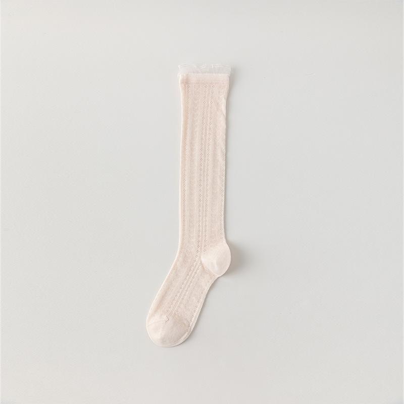 Einfarbige Wadensocken für Damen, Sommerdünn, Hohlmaschen-Langsocken, Süße Spitzen-Ballett-Stil Frotteesocken, Nahtlose Socken