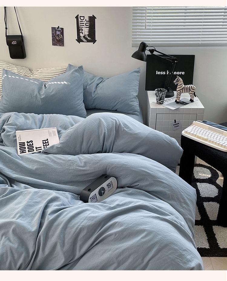 New Two-Tone Washed Cotton Dorm Set - Four-Piece Comfort Collection