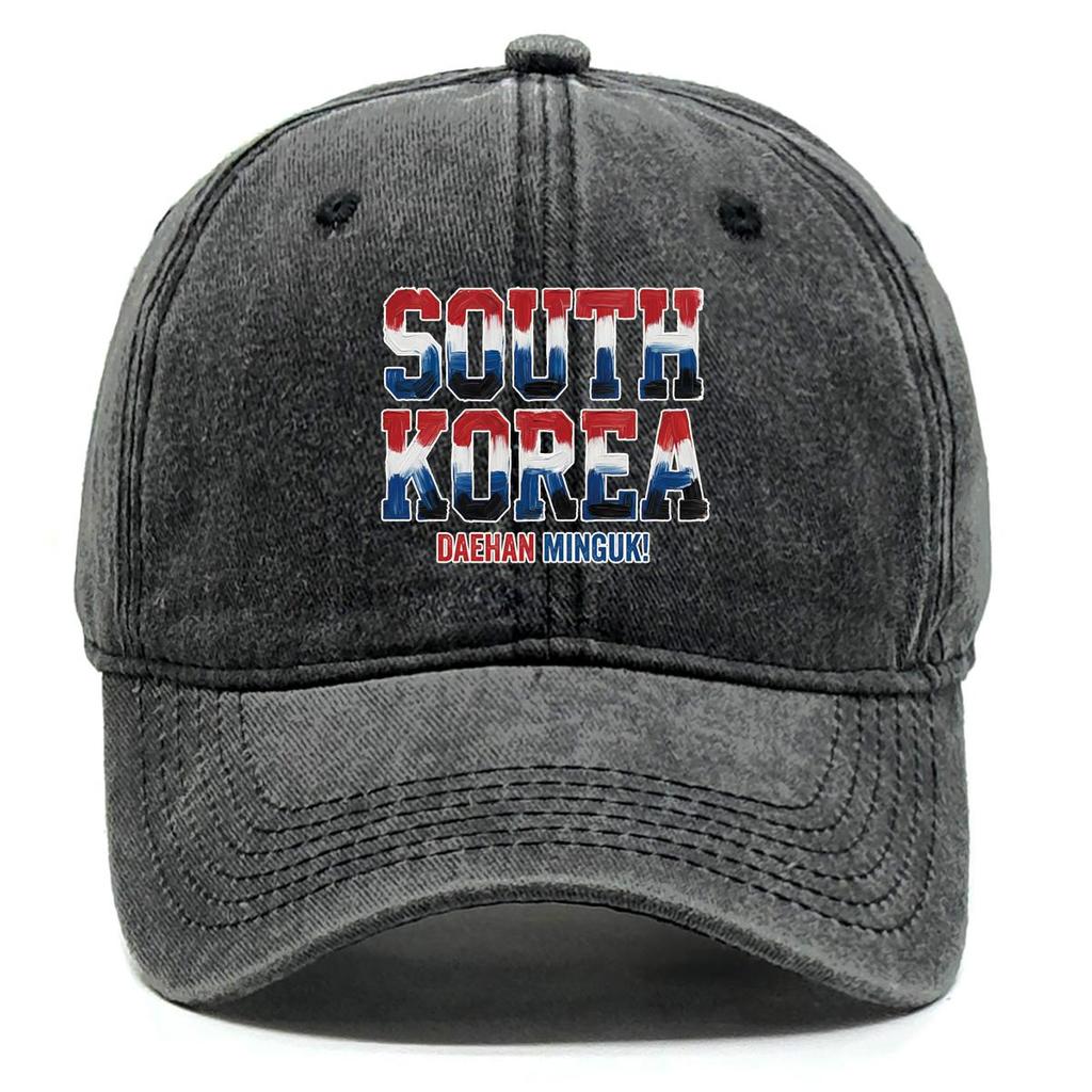"SOUTH KOREA" "DAEHAN MINGUK" Flag Printed Sun Hat , Adjustable Snapback Baseball Cap Curved Brim Unisex Stylish Slouchy Dad Hat