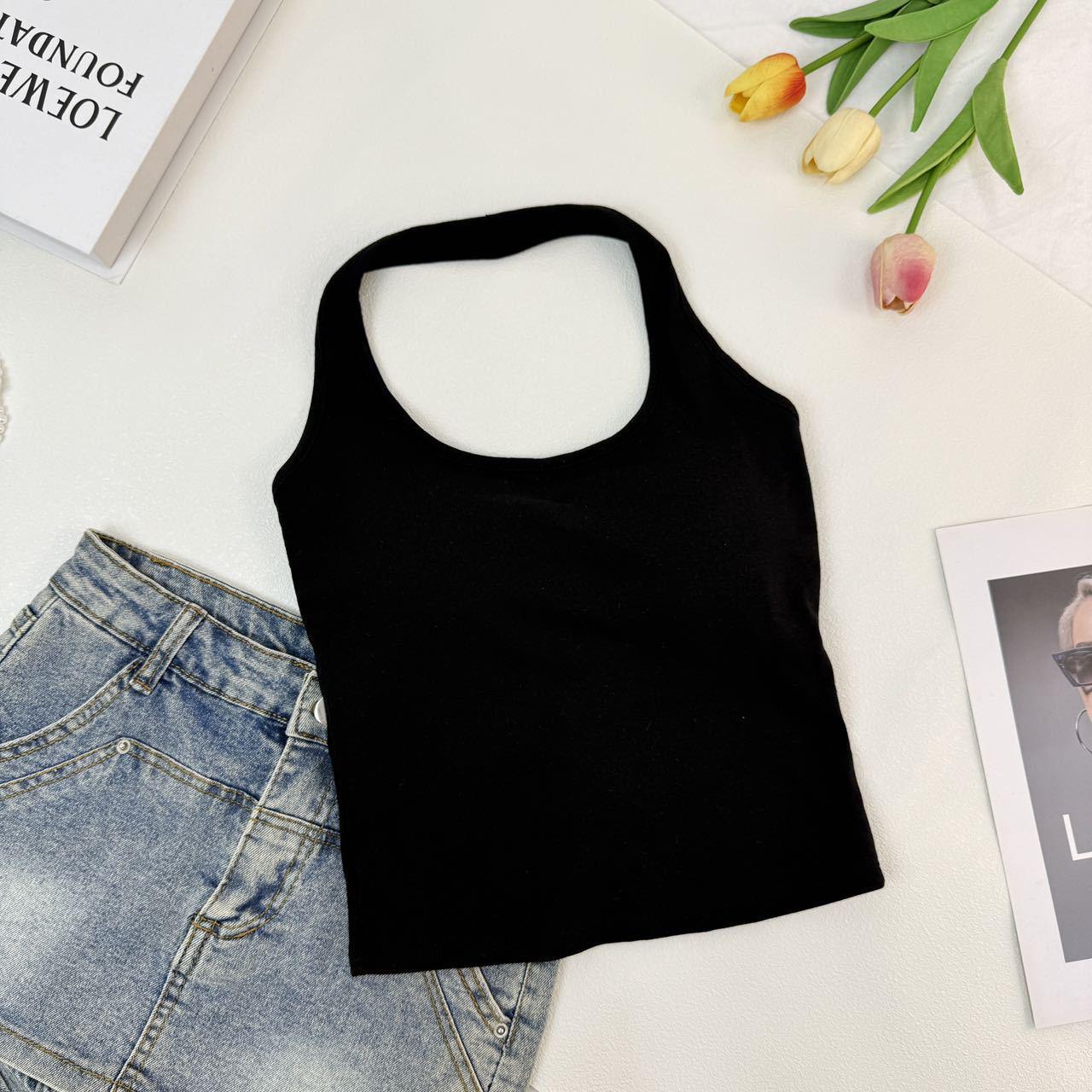 

Women s Halter Neck Cotton Camisole - Sexy Summer Innerwear with Beautiful Back Design One Size чёрный