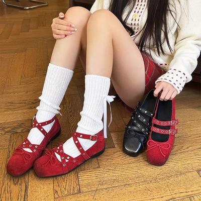 Leren Franse Strik Ballerina's Dames Retro Riemgesp Mary Jane Schoenen Veelzijdige Lichtmond Enkelschoenen