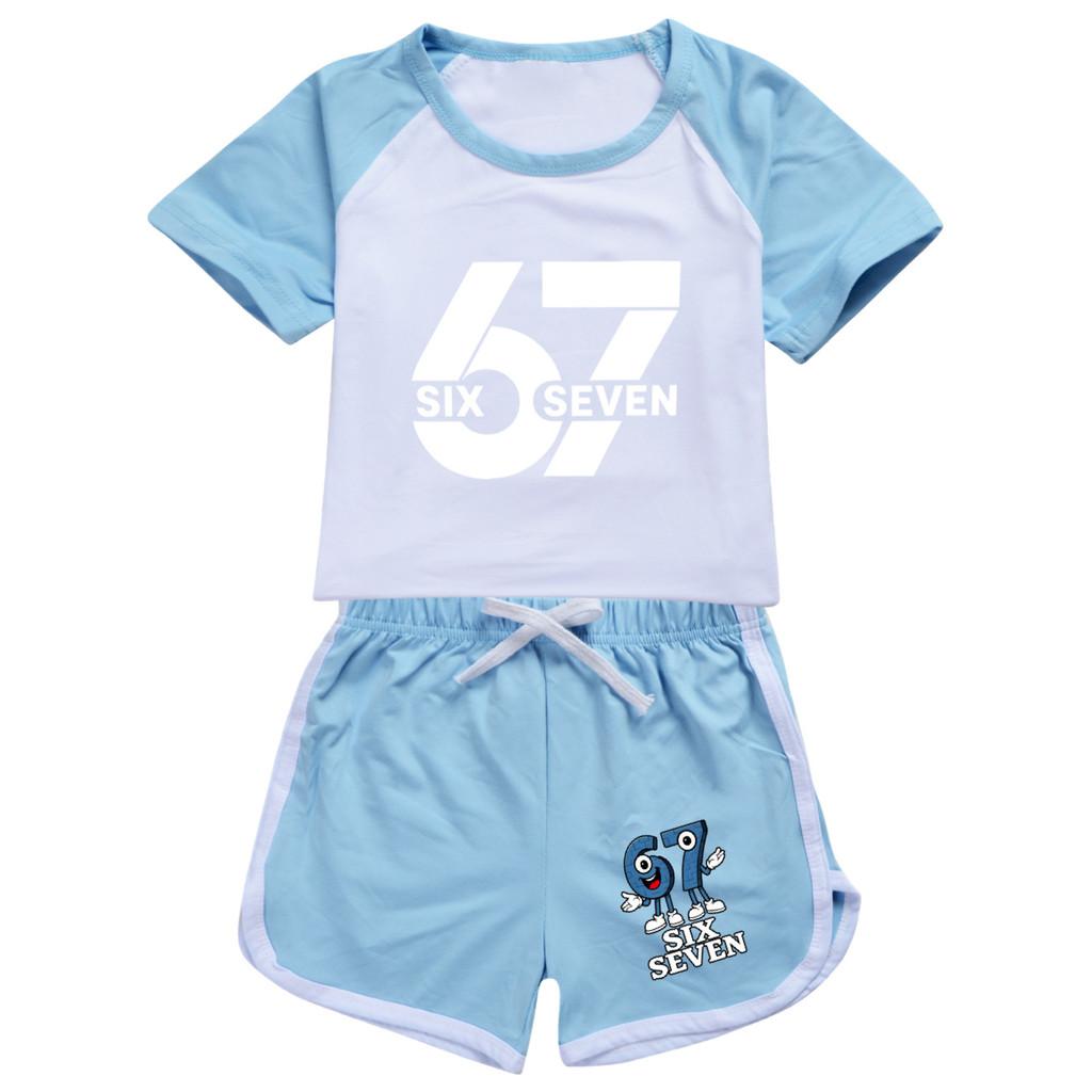 5398 Multi-color Kids Steal a Brainrot 67 Printed T-shirt Shorts Sport Tracksuit Clothes Set