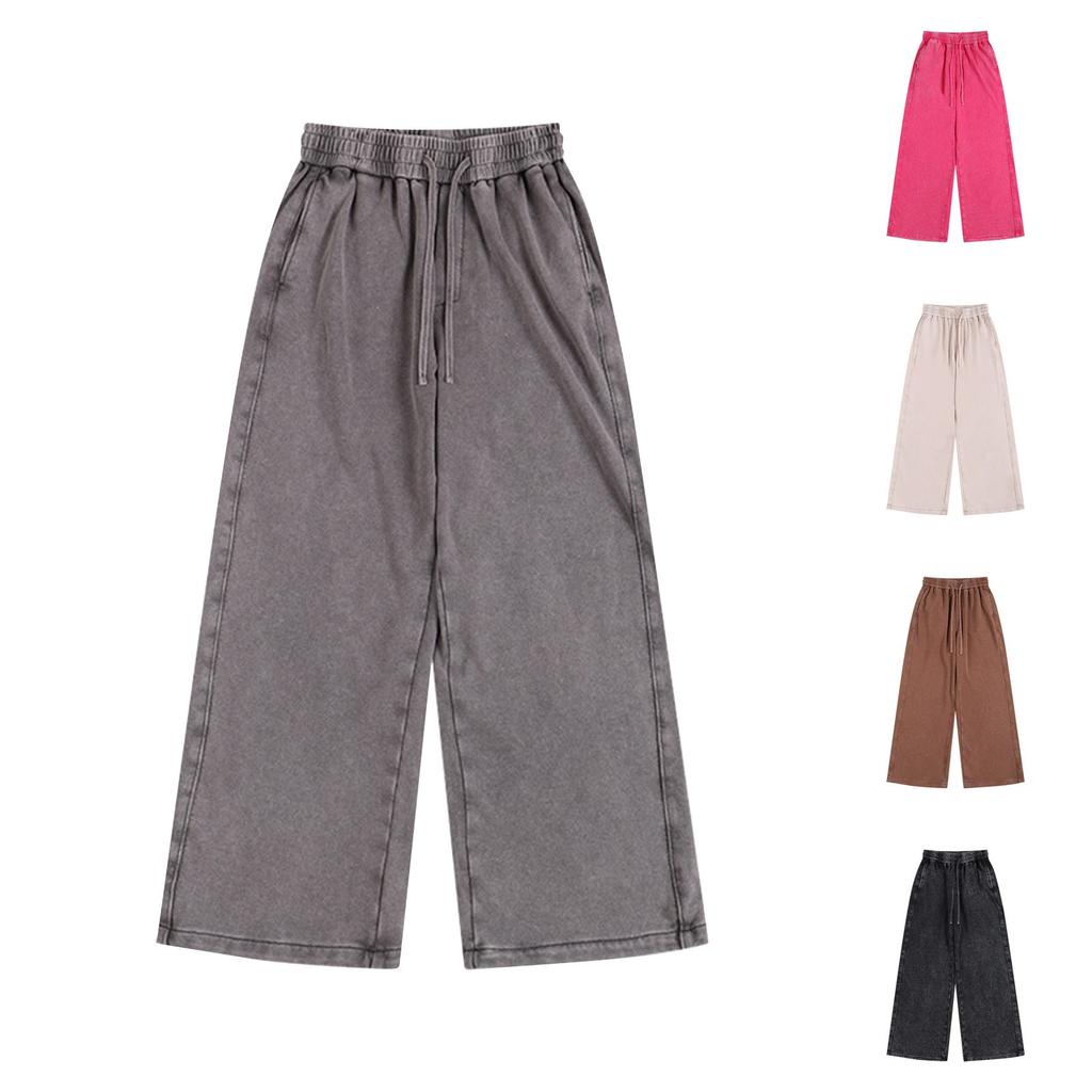Unisex Solid Color Casual Loose Washed Distressed Sweatpants