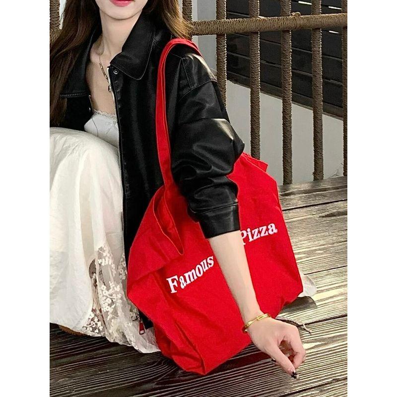 

Korean Style Ins Red Letter Canvas Bag Women 2025 New Idle Style Commuter Large Capacity Shoulder Tote Bag Red