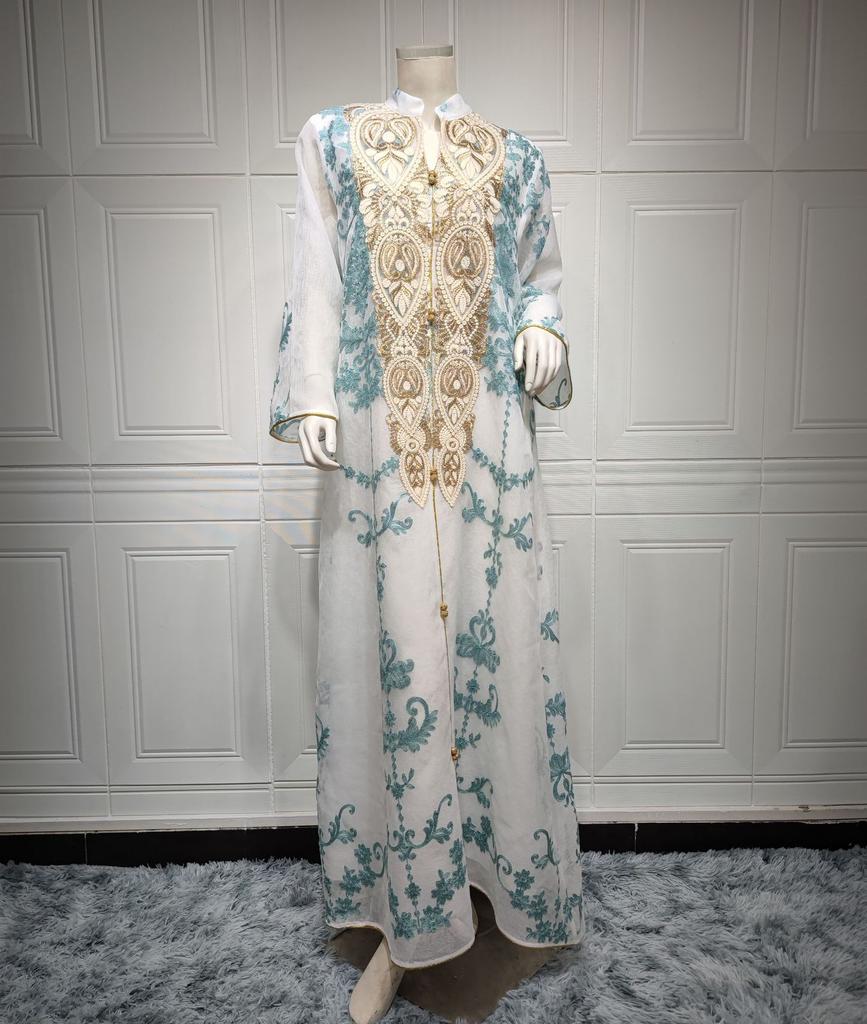 Muslim Women Embroidered Dubai Arabian Loose Dress Evening Dress Eid Robe