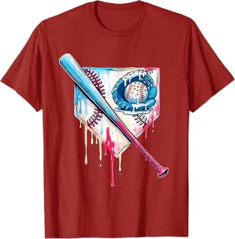 Baseball Home Plate Dripping Ice Cream Drip Youth Boys TShirt Fashion Son Grandson or Brother Novelty Gift Kids Baseball Tees S