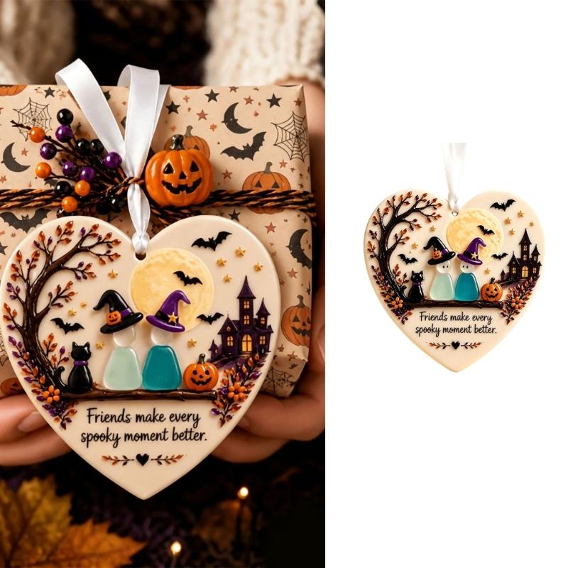 Window Door Ornament Hanging Plaque Acrylic Friendship Theme for Fall Tree Display, Ribbon Slot Home Decoration for Party Styling Indoors