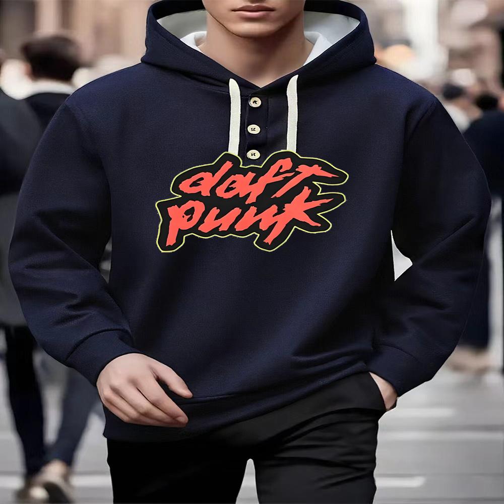 

Чоловіче весняно-осіннє худі на ґудзиках з довгим рукавом Daft Punk L темно-синього кольору