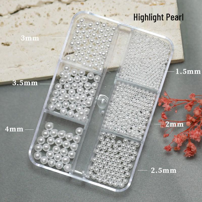 Japanese Style Pure White Nail Art Pearls - Mixed Sizes, Semi-Circular Ornaments