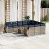 11 Piece Garden Sofa Set with Cushions Gray Poly Rattan