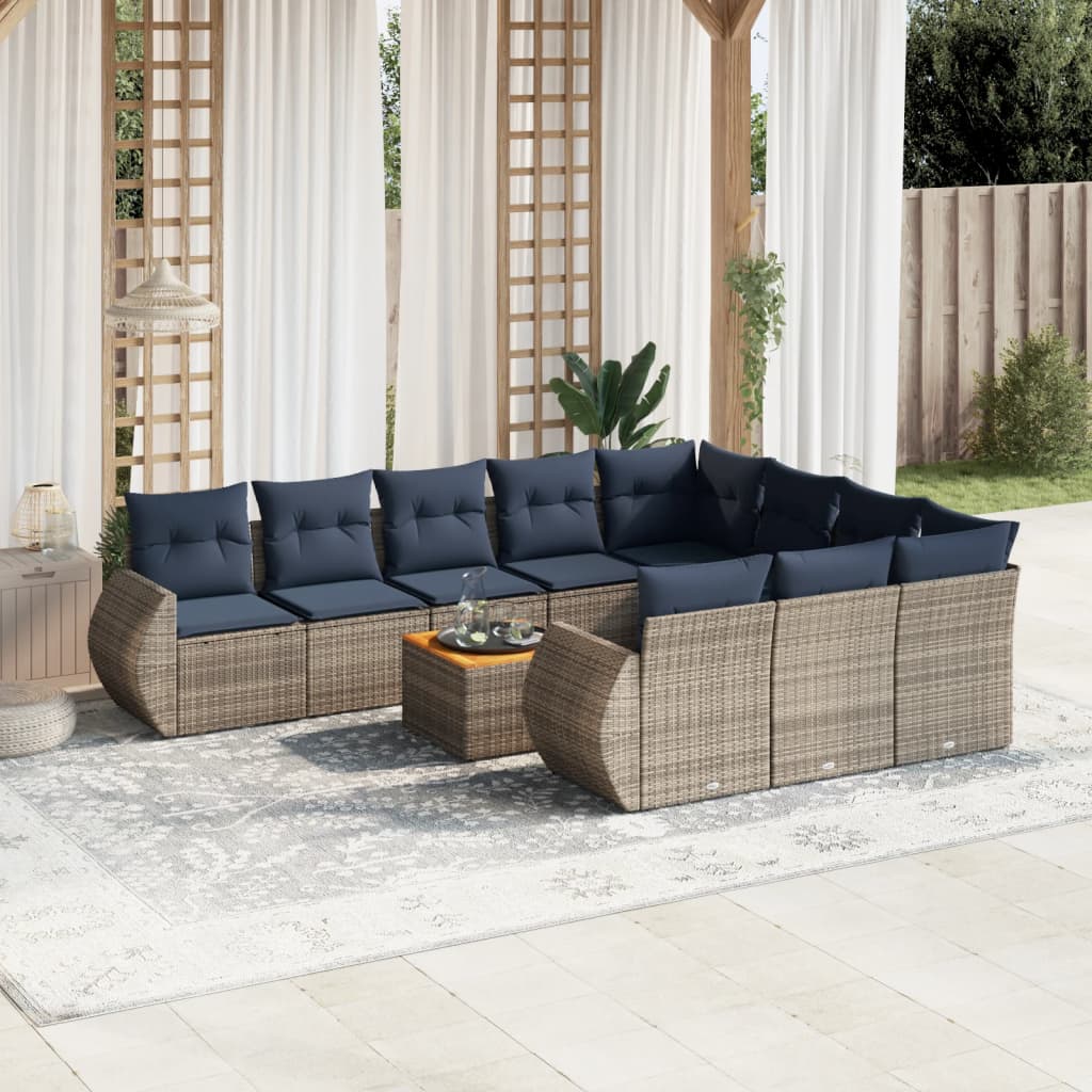 11 Piece Garden Sofa Set with Cushions Gray Poly Rattan