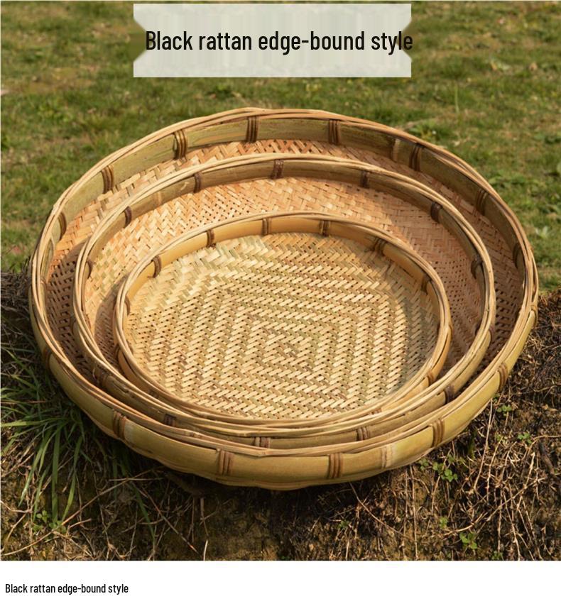 Free Shipping Handmade Bamboo Woven Tray and Drying Basket Set