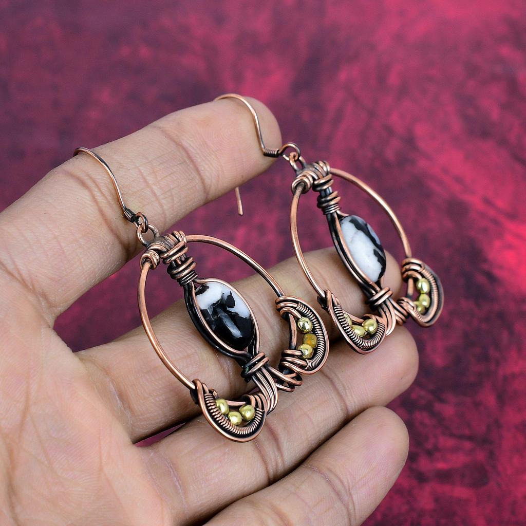 White Buffalo Turquoise Earring Copper Wire Wrapped Earring Unique Copper Jewelry Handmade Earrings Wire Wrap Gemstone Jewelry Gifts for Her