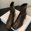 Fashion Eilyken  High Quality PU Leather Round Toe Zipper Women Ankle Boots Fashion Square Low Heels Party Dress Shoes