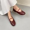 Johnature Retro-Schuhe aus handgefertigtem Echtleder mit Webmuster, flache, runde Zehenpartie, weiche Sohle, Damen-Schlupfschuhe