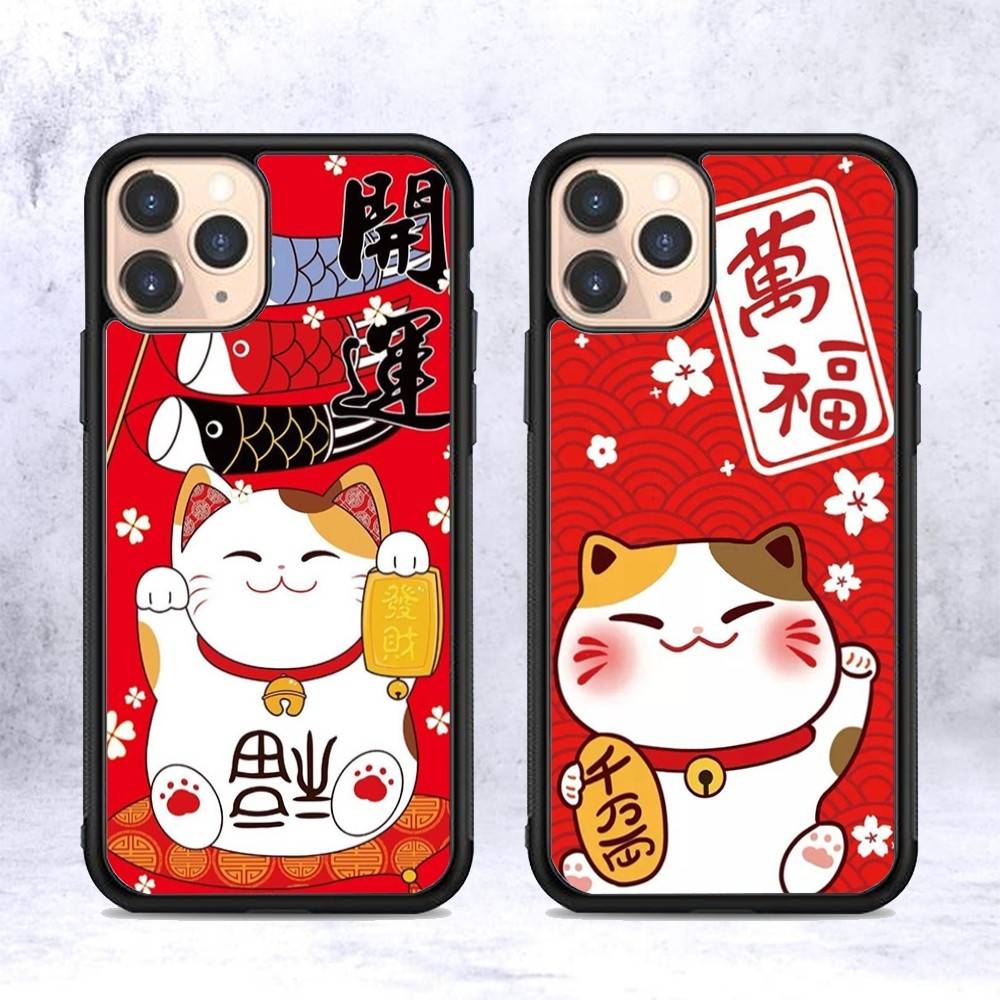Maneki Neko Lucky Money Cat PC+TPU Phone Case For IPhone 11 12 13 14 15 16 17 Plus Pro Max Cover